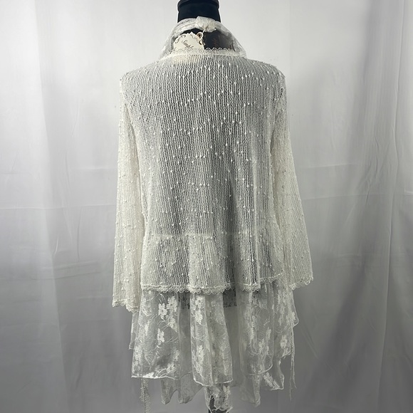 Simply Couture, Baby doll, layered Dress,Lace, with bow tie scarf, White, Medium - Picture 6 of 10